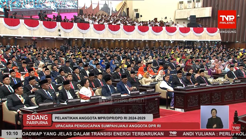 Pelantikan Anggota DPR RI Periiode 2024-2029. [Foto: TangkapanLayar]