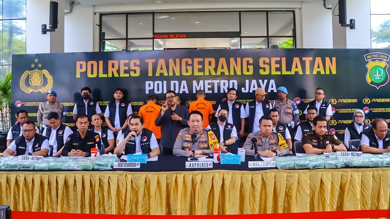 Polres Tangsel merilis pengungkapan sabu jaringan Provinsi Sumatera-Jawa, sebesar 40,2 Kg.  [Foto: Humas Polres Tangsel/RMN]