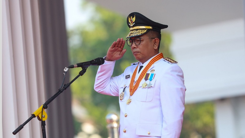Gubernur Banten Andra Soni saat memimpin Upacara Peringatan Hari Ulang Tahun (HUT) ke-80 Kemerdekaan Republik Indonesia Tingkat Provinsi Banten. - Biro Adpimpro Banten -