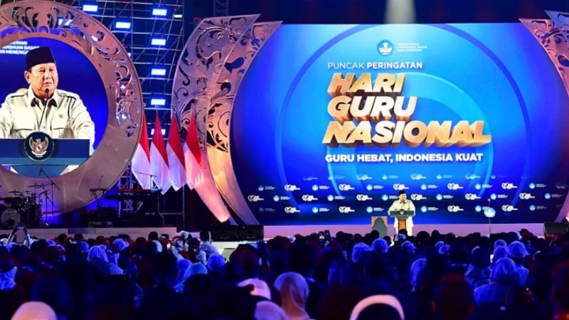 Di Hadapan Ribuan Guru, Presiden Prabowo Sampaikan Duka untuk Korban Bencana