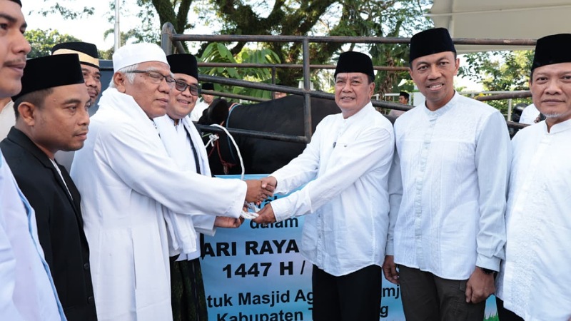 Bupati Tangerang Moch. Maesyal Rasyid menyerahkan hewan kurban dari Presiden Prabowo Subianto seberat 1,8 ton - Foto: Prokopim Tangerang -