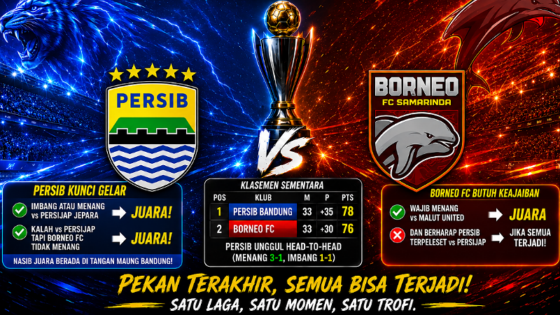 Persib di Ujung Tahta! Borneo FC Harus Menang dan Berdoa