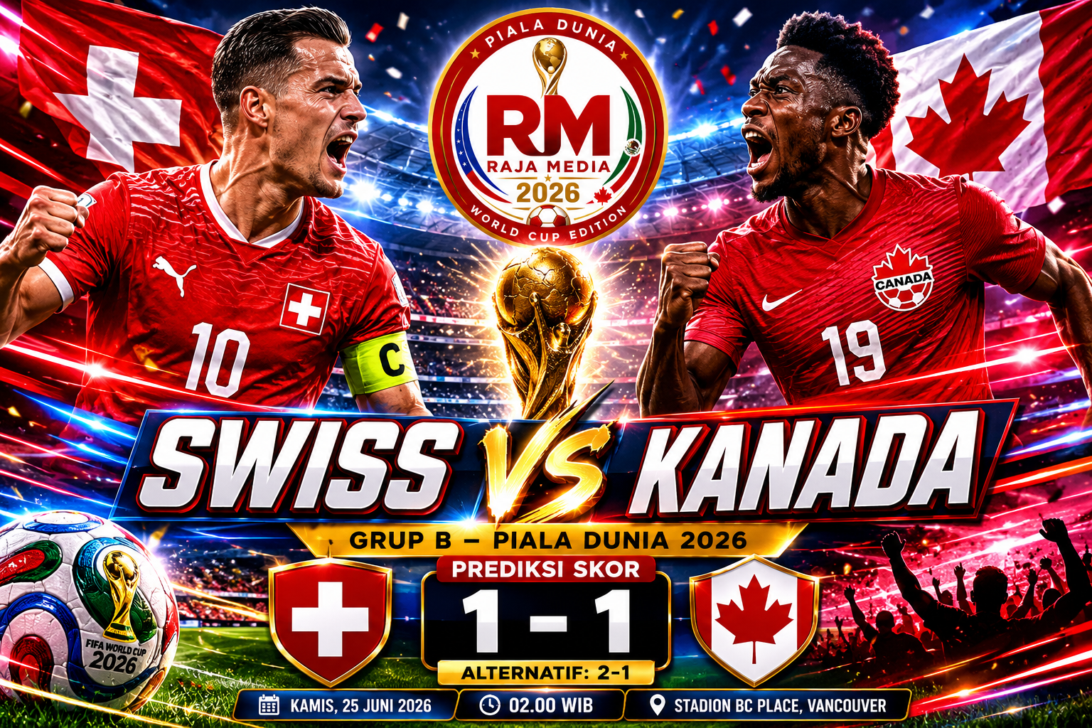 Duel Penentu Juara Grup B:  Swiss vs Kanada, Imbang Skenario Paling Masuk Akal