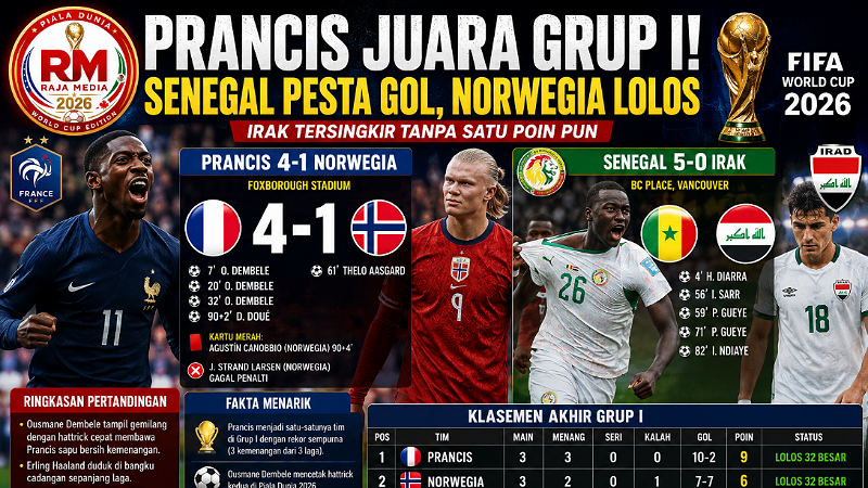 Prancis Sapu Bersih Grup I! Senegal Pesta Gol, Norwegia Tetap Lolos ke 32 Besar