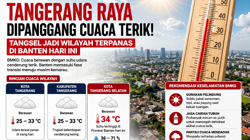 Tangerang Raya Dipanggang Cuaca Terik! Tangsel Jadi Wilayah Terpanas di Banten Hari Ini