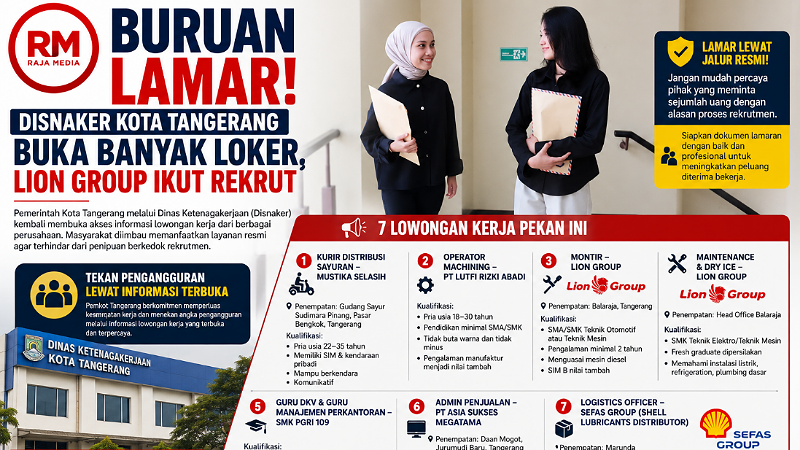 Buruan Lamar! Disnaker Kota Tangerang Buka Banyak Loker, Lion Group Ikut Rekrut