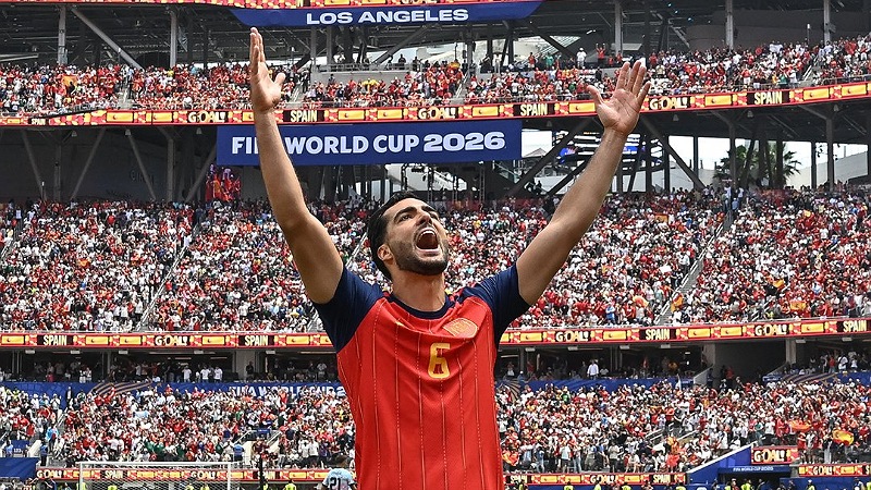 Merino menyelamtkan Timnas Spanyol setelah golnya di menit 88 mengunci kemenangan atas  Belgia 2-1 di perempat final Piala Dunia 2026 - TVRI -