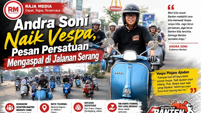 Andra Soni Naik Vespa, Pesan Persatuan Mengaspal di Jalanan Serang