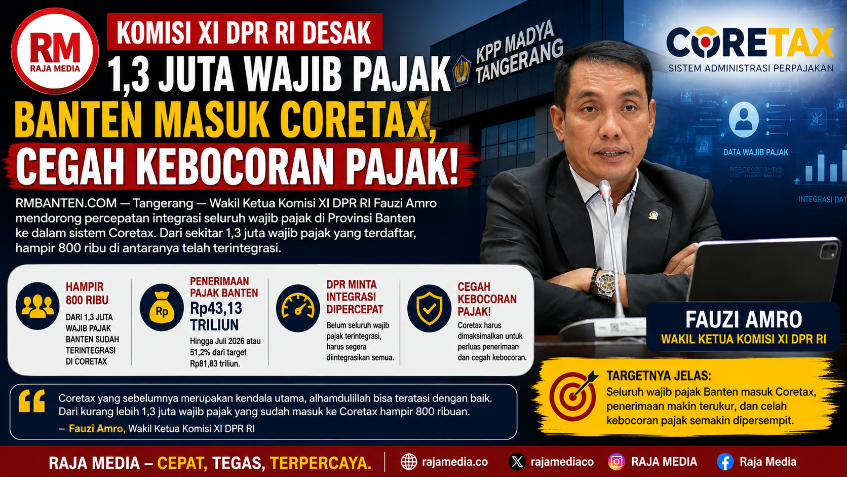 Komisi XI DPR RI Desak 1,3 Juta Wajib Pajak Banten Masuk Coretax, Cegah Kebocoran Pajak!