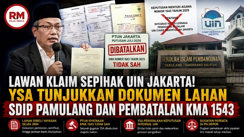Yayasan Syarif Hidayatullah menunjukan dokumen lahan SDIP Pamulang dan Pembatalan KMA 1543 oleh PTUN Jakarta - Ilustrasi RMN -