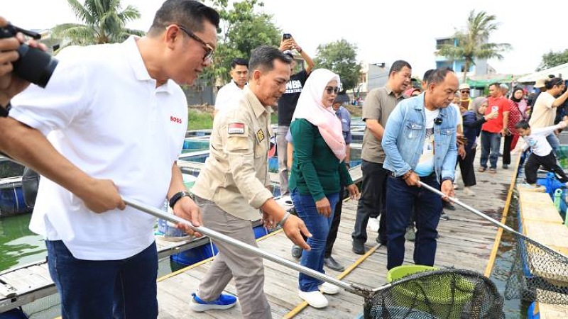 Wakil Wali Kota Tangerang Maryono saat panen raya Ikan Patin di Kampung Wisata Keramba 22 Gebang Raya - Foto: Prokopim Kota Tangerang -