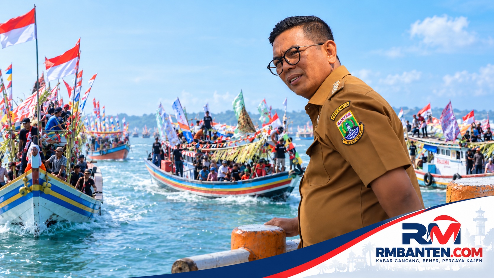 Gubernur Andra Soni saat menghadiri Festival Bahari Nusantara Tasyakuran Laut Sidamukti 2026 di TPI Sidamukti, Kecamatan Sukaresmi, Kabupaten Pandeglang, Senin (28/9/2026). - Biro Adpimpro Banten/RMN -