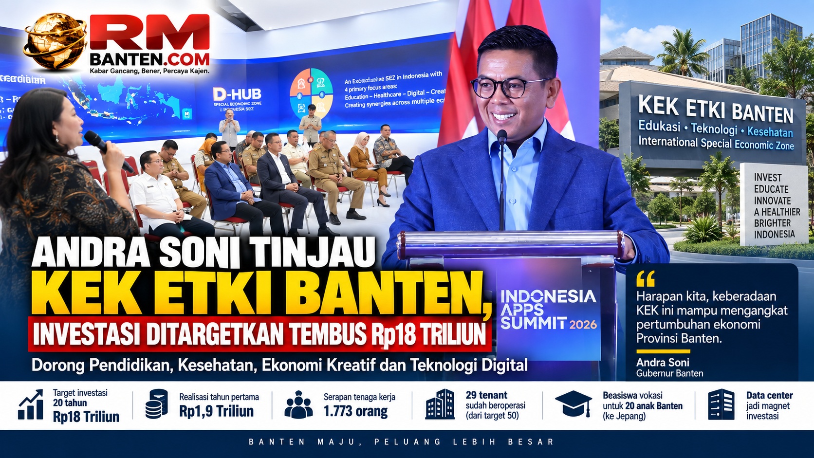 Gubernur Banten Andra Soni Tinjau KEK ETKI Banten, di Kabupaten Tangerang. Investasi ditargetkan tembus Rp18 triliun - RMN -