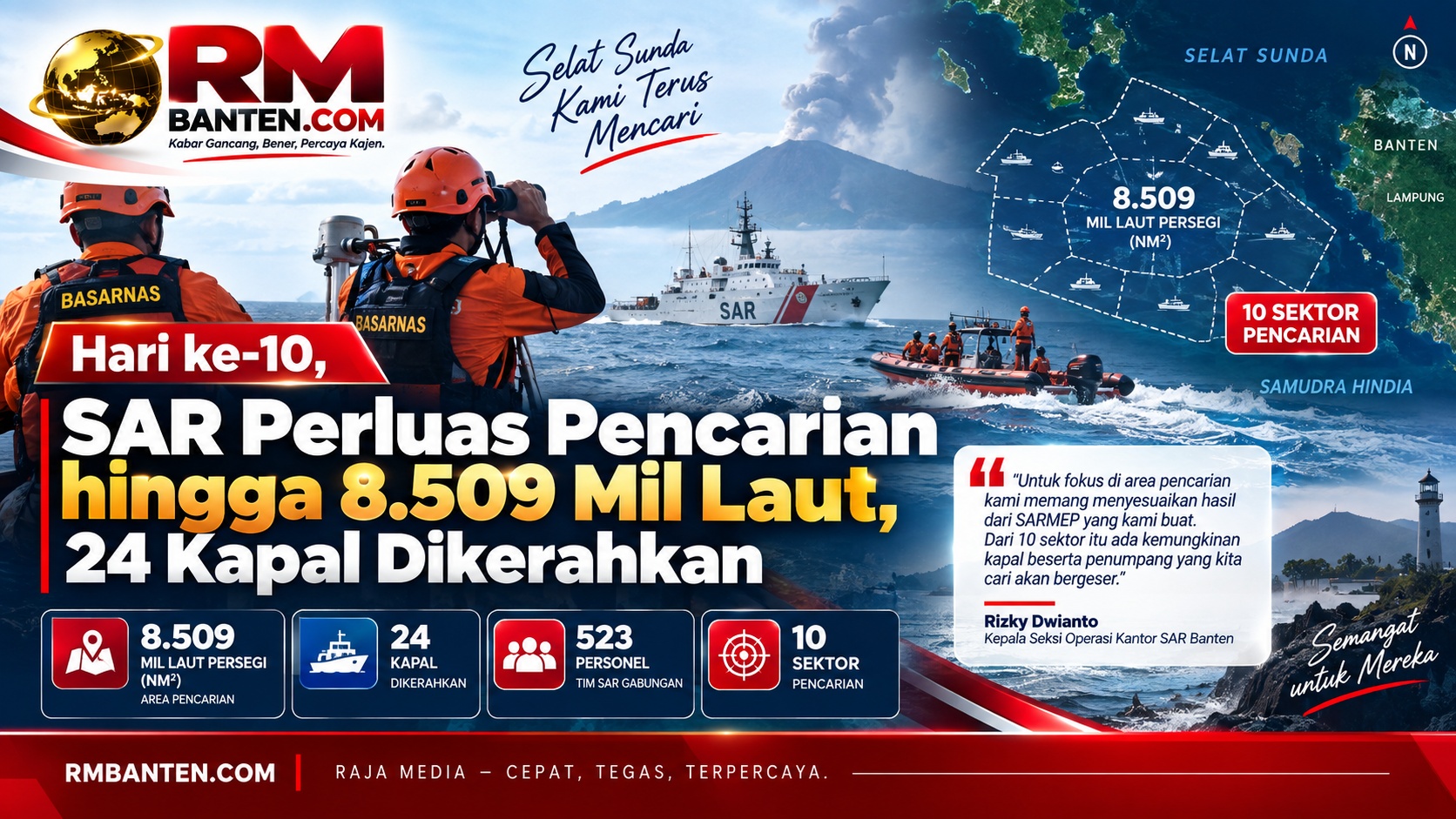 Hari ke-10, SAR Perluas Pencarian hingga 8.509 Mil Laut, 24 Kapal Dikerahkan
