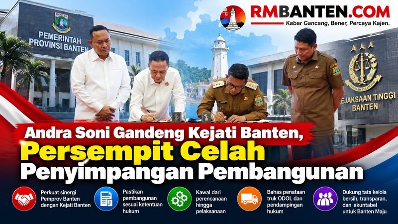 Gubernur Banten Andra Soni melakukan penandatangan bersama dengan Kejaksaan Tinggi (Kejati) Banten. - Biro Adpimpro Banten/RMN -
