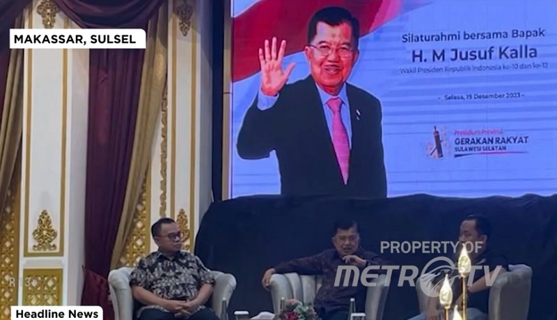 Mantan Wapres Jusuf Kalla meyampaikan dukungan terhadap pasangan AMIN. (Tangkapanlayar/MetroTV).