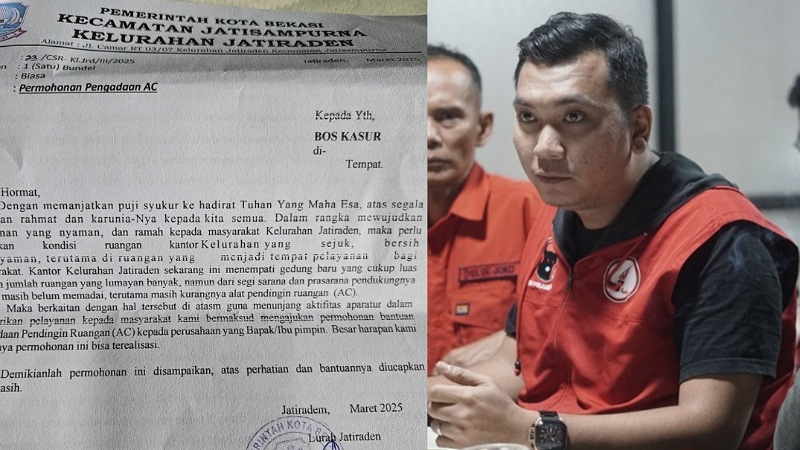 Kolase surat permohan pengadan AC dan Anggota Komisi 1 DPRD Kota Bekasi Samuel Sitompul --