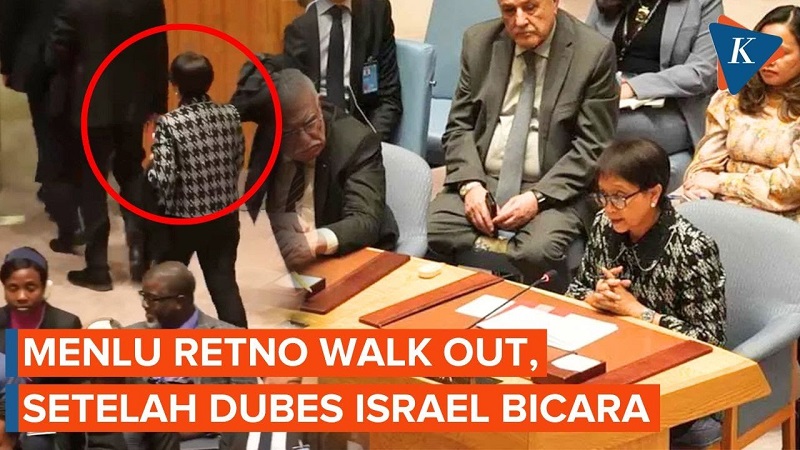 Menlu Retno Marsudi walk out saat Dubes Israel bicara dalam sidang DK PBB. (Foto: Kompas.com)