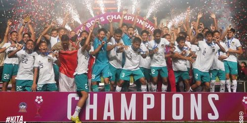 Timnas Indonesia U-16 merayakan kemenangan usai membekuk Vietnam 1-0 dan keluar sebagai juara Piala AFFU-16/Repro