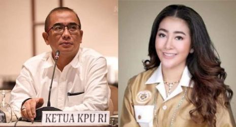 Kolase Ketua KPU Hasyim Asyari dengan Ketum  Partai Republik Satu Hasnaeni Moein/Repro