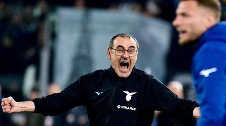 Pelatih Lazio  Maurizio Sarri merayakan kemenangan timny atas Juventus. (Foto: Twittet OfficialSSLazio)