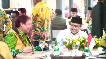 Silaturahmi Ketum Partai Golkar Airlangga Hartarto dengan Ketum PKB Muhaimin Iskandar. (Foto: Twitter @airlangga_hrt)