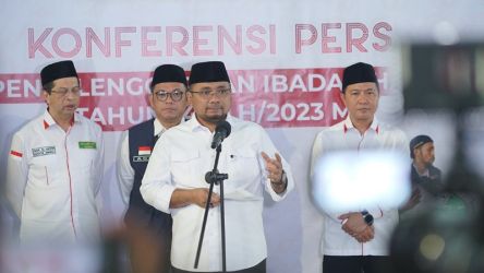 Konferensi pers penutupan operasional haji tahun 2023. (Foto:Dok Kemenag)