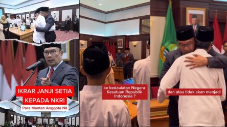 Kolase ikrar 31 Pejabat NII Binaan Panji Gumilang Kembali ke NKRI. (Foto: Repro Twitter  @ridwankamil).