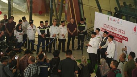 Konferensi pers selesainya operasional haji tahun 2023. (Foto: dok Kemenag)