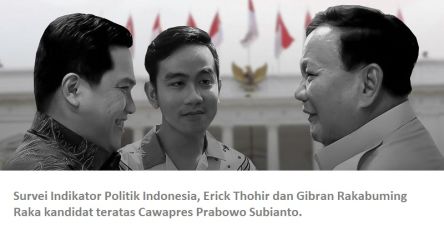 Menteri BUMN Erick Thohir dan Walikota Surakarta Gibran Rakabuming Raka menduduki posisi teratas kandidat Cawapres Prabowo Subianto. (Foto: Repro).