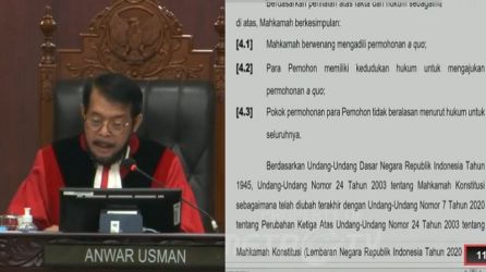 Ketua MK Anwar Usman membacakan putusan syarat usia minimal Capres dan Cawapres. (Foto: Tangkapan Layar)