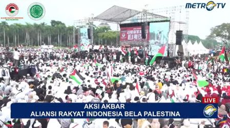 Aksi Palestina di Monas. (Foto: Tangkapan Layar MetroTV)