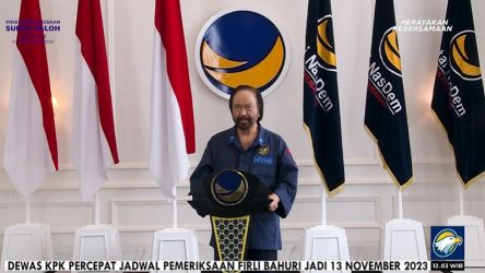 Pidato kebangsaan Ketua Umum Nasdem Surya Paloh di HUT ke-12 Partai Nasdem. (Tangkapan Layar MetroTV)