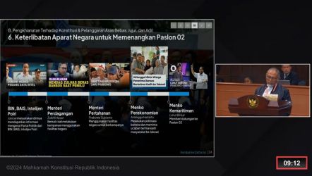 Anggota Tim Hukum AMIN membeberkan sejumlah menteri yang terlibat kampanye memenangkan salah satu Paslon (Foto: YouTube MK)