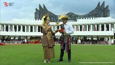 Upacara HUT RI Ke-79 dilakukan di dua tempat, yakni Istana Negara IKN Kalimantan TImur dan Istana Merdeka Jakarta [Setpres].