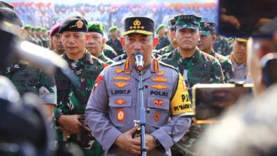 Kapolri Jederal Listyo Sigit Prabowo  saat Apel Gelar Pasukan Pengamanan VVIP Pelantikan Presiden dan Wakil Presiden di Monas, Jakarta, Jumat (18/10). [FOTO; Humas Polri]