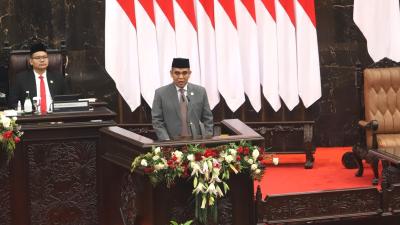 Pidato perdana Ketua MPR RI Ahmad Muzani  setelah resmi dilantik. [Foto: Dok SinPo]