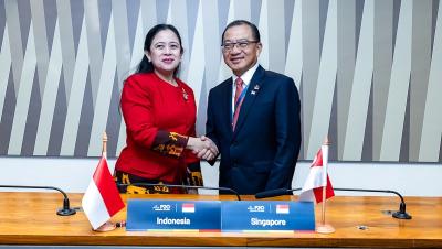 Pertemuan bilateral Ketua DPR RI Puan Maharani dengan Ketua Parlemen Singapura, Seah Kian Peng di G20 Parliamentary Speaker's Summit (P20) ke-10 di Brasil, Amerika Selatan. [Foto: Dok DPR/RMN]