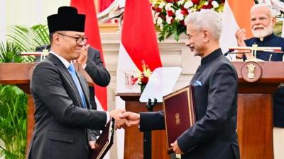 Pertukaran MoU antara pemerintah Indonesia dan India di Hyderabad House, New Delhi, pada Sabtu, 25 Januari 2025. [Foto: BPMI Setpres/RMN]