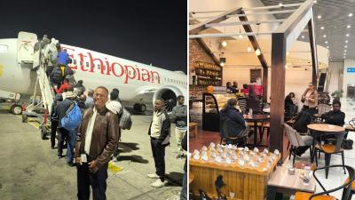 Dahlan Iskan di depan Ethiopian Airlines.--