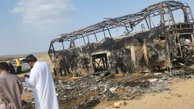 Bus umrah yang mengangkut WNI hangus terbakar akibat kecelakaan lalu lintas. - Repro -