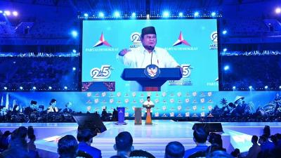 Presiden Prabowo Subianto saat pidato pada puncak perayaan HUT ke-25 Partai Demokrat di Indonesia Arena, Jakarta, Rabu (9/9/2026). - Foto: Dok Setkab RI -
