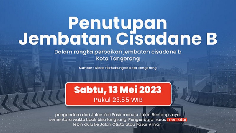 Pengumuman penutupan Jemabatan Cisadane B Kota Tangerang. (Foto: Repro)