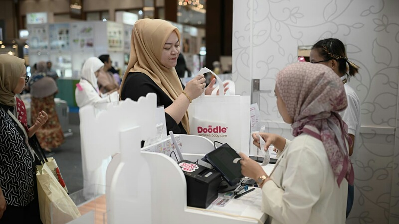 Exclusive Doodle Baby Care memberikan promo menarik di event Mommy n Me 2024. Foto: IST