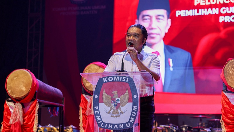 Pj Gubernur Banten Al Muktabar pada acara Launching Jingle dan Maskot Pilgub Banten. (Foto: Biro Adpim dan Protokol)