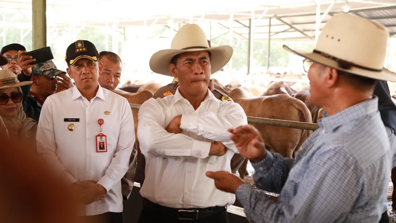 Mentan Andi Amran Sulaiman mendengarkan pemaparan pengeloaan sapi di PT LSAJ Kabupaten Tangerang. (Foto: Dok Pemkot)