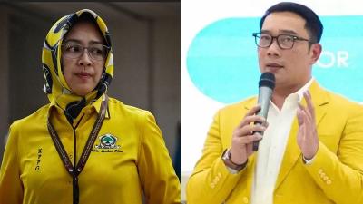 Airin Rachmi Diany dan Ridwan Kamil, dua Bacagub dari Partai Golkar dengan elektabilitas tertinggi di daerahnya Banten dan Jabar. [Foto: Repro/RMN]