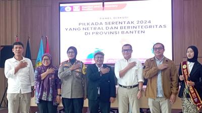 Diskusi Pilkada Serentak 2024 yang netral dan berintegritas di Provinsi Banten, di kampus Untirta. [Foto: AMR/RMB]