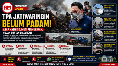 Foto kolase ilustrasi kebaran TPA Jatiwaringin Kabupate Tangerang masih belum padam - RMN -