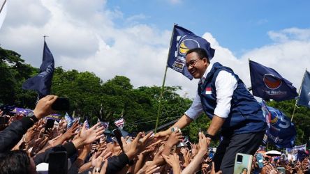 Capres nomor urut 1 Anies Baswedan saat kampanye NasDem di Jabar. (Foto: Media Center Nasdem)